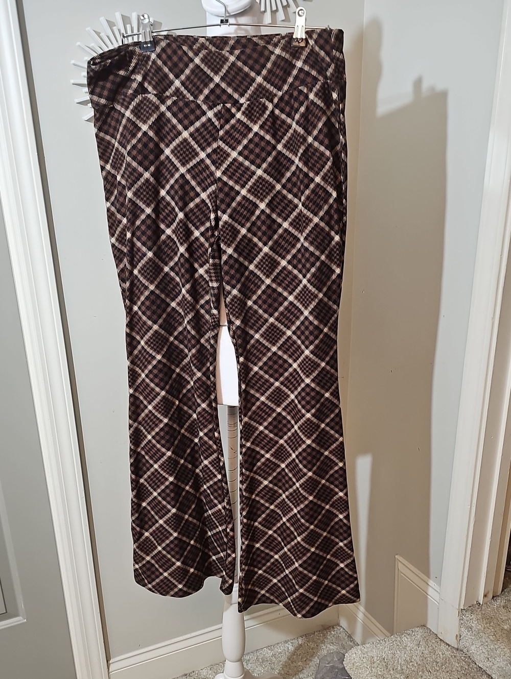 No Boundaries Brown Plaid Boot Cut Pants